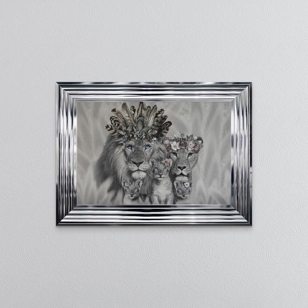 Lion Family with Three Cubs - Chrome 3 Step Frame - 55x75cm - Solent ...