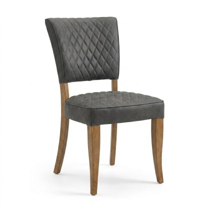 Devon Rustic Oak Upholstered Chair - Dark Grey Fabric