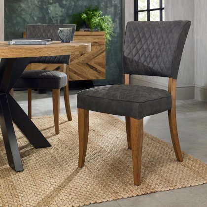 Devon Rustic Oak Upholstered Chair - Dark Grey Fabric