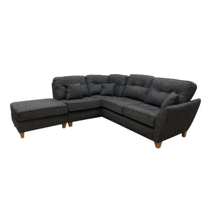 Adelaide Armless Corner Chaise & Footstool in Lisbon Charcoal with Oak Feet