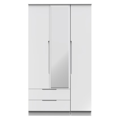 Thorley Tall 2 Drawer Triple Mirror Wardrobe