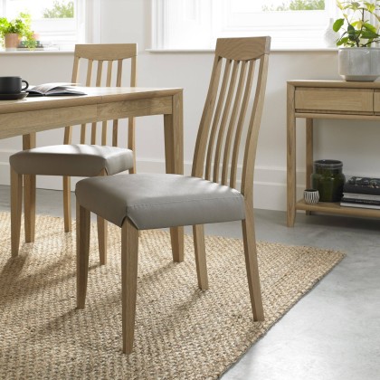 Barton Oak Slat Back Chair - Grey Bonded Leather