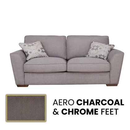 Angelina 3 Seater Sofa Standard Back In Aero Charcoal with Chrome Feet - Special Deal