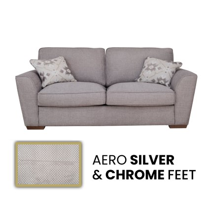 Angelina 3 Seater Sofa Standard Back In Aero Silver with Chrome Feet - Special Deal