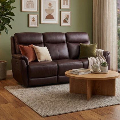 Kansas Leather 3 Seater Electric Recliner Sofa - Chestnut or Grey