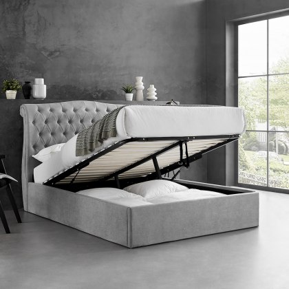 Barcelona Light Grey Fabric Storage Bedframe