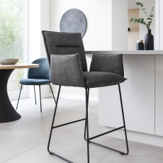 Kent Bar Stool with Arms - Grey Suede