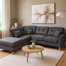 Adelaide Armless Corner Chaise & Footstool in Lisbon Charcoal with Oak Feet