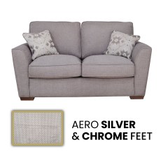 Angelina 2 Seater Sofa Standard Back In Aero Silver with Chrome Feet - Special Deal
