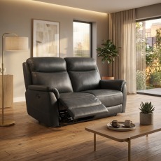 Kansas Leather 2 Seater Electric Recliner Sofa - Grey Kansas Leather 2 Seater Electric Recliner Sofa - Grey