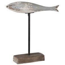 Small Distressed Wooden Fish on a Stand