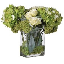 Hydrangea & Rose Arrangement in a Glass Vase