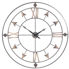 Graphite and Gold Metal Round Wall Clock Large