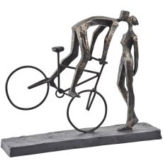 Kissing Couple on Bike Sculpture in Antique Bronze Finish Kissing Couple on Bike Sculpture in Antique Bronze Finish