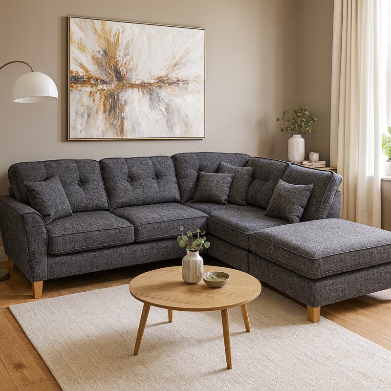 Adelaide Armless Corner Chaise & Footstool in Lisbon Charcoal with Oak Feet Adelaide Armless Corner Chaise & Footstool in Lisbon Charcoal with Oak Feet