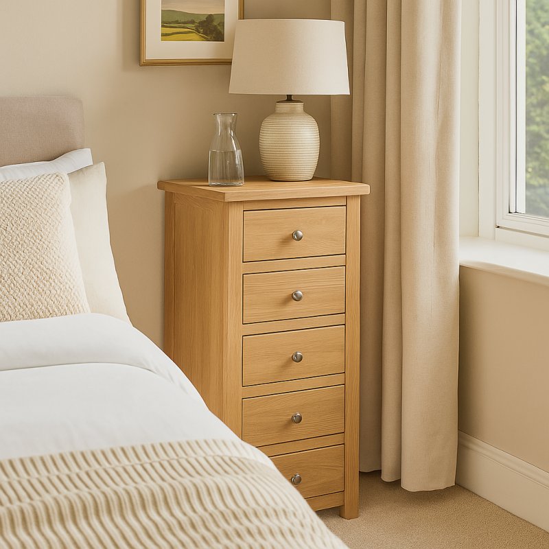 Wellow Oak 5 Drawer Narrow Chest Wellow Oak 5 Drawer Narrow Chest