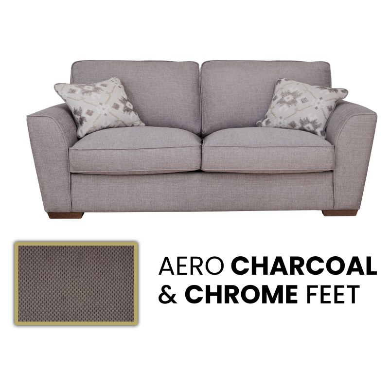 Angelina 3 Seater Sofa Standard Back In Aero Charcoal with Chrome Feet - Special Deal Angelina 3 Seater Sofa Standard Back In Aero Charcoal with Chrome Feet - Special Deal