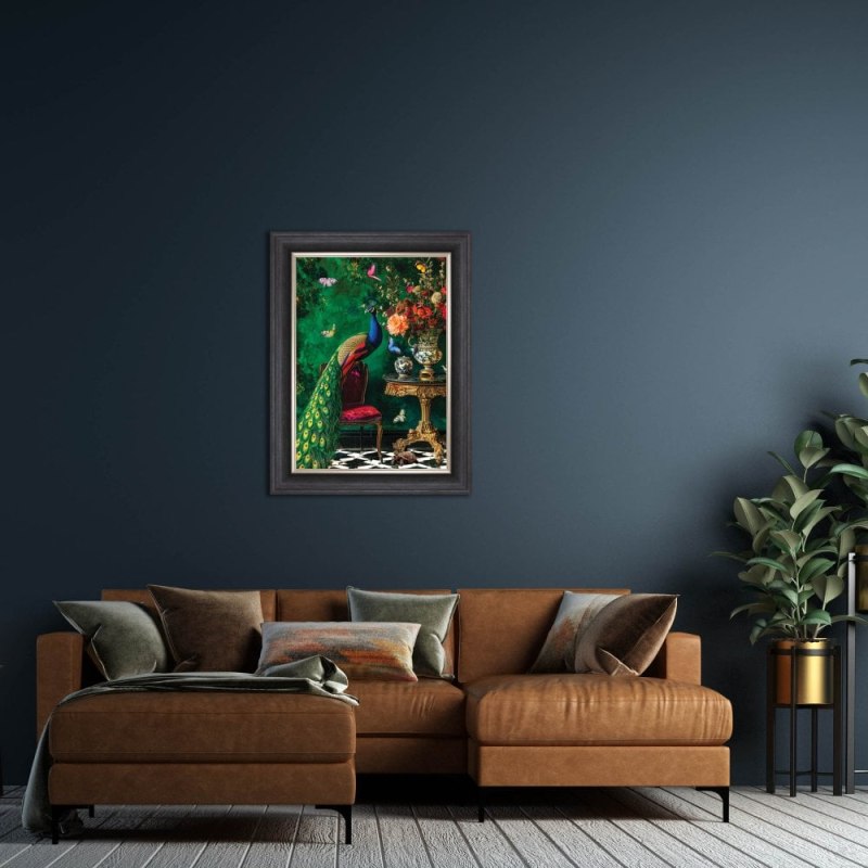Curiosity Peacock at the Stately Home Framed Wall Art Curiosity Peacock at the Stately Home Framed Wall Art