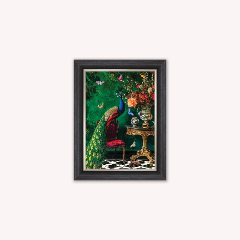 Curiosity Peacock at the Stately Home Framed Wall Art Curiosity Peacock at the Stately Home Framed Wall Art