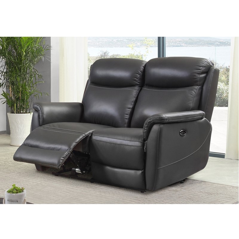 Furniture Link Kansas Leather 2 Seater Electric Recliner Sofa - Grey