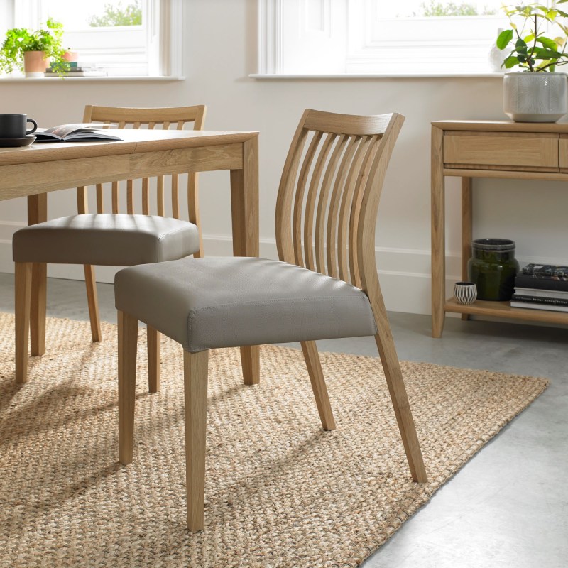 Barton Oak Low Back Slatted Chair - Grey Bonded Leather Barton Oak Low Back Slatted Chair - Grey Bonded Leather