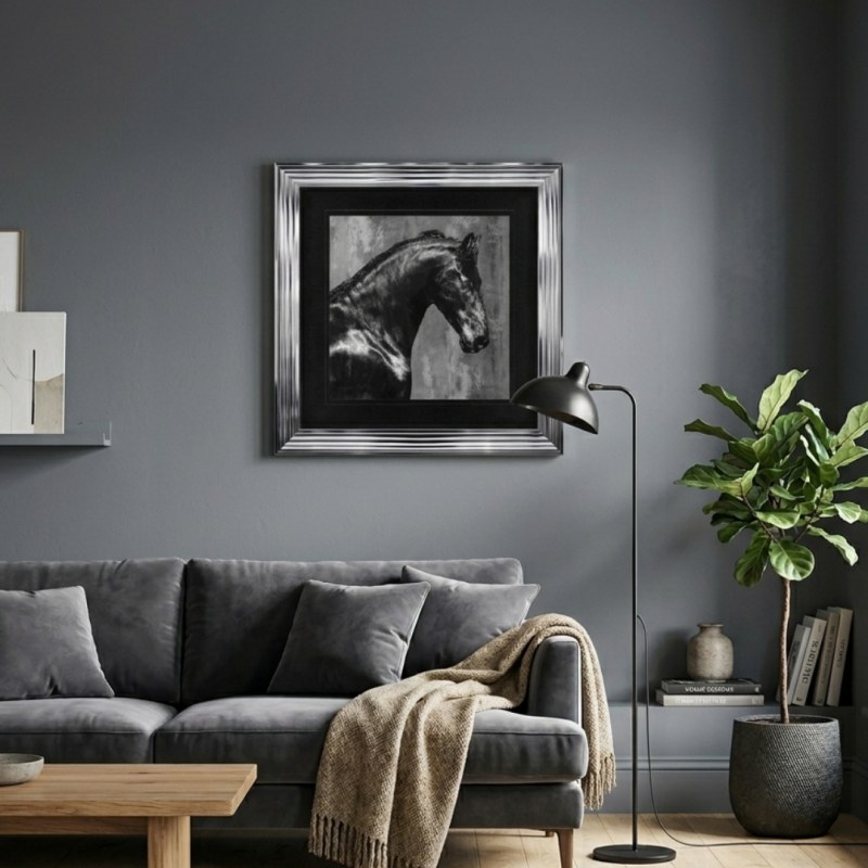 Black Stallion - Chrome Frame - 75x75cm Black Stallion - Chrome Frame - 75x75cm