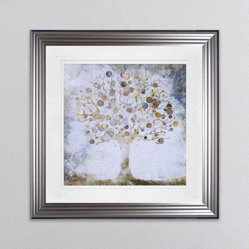 Copper Coin Tree - Silver Frame - 55x55cm Copper Coin Tree - Silver Frame - 55x55cm