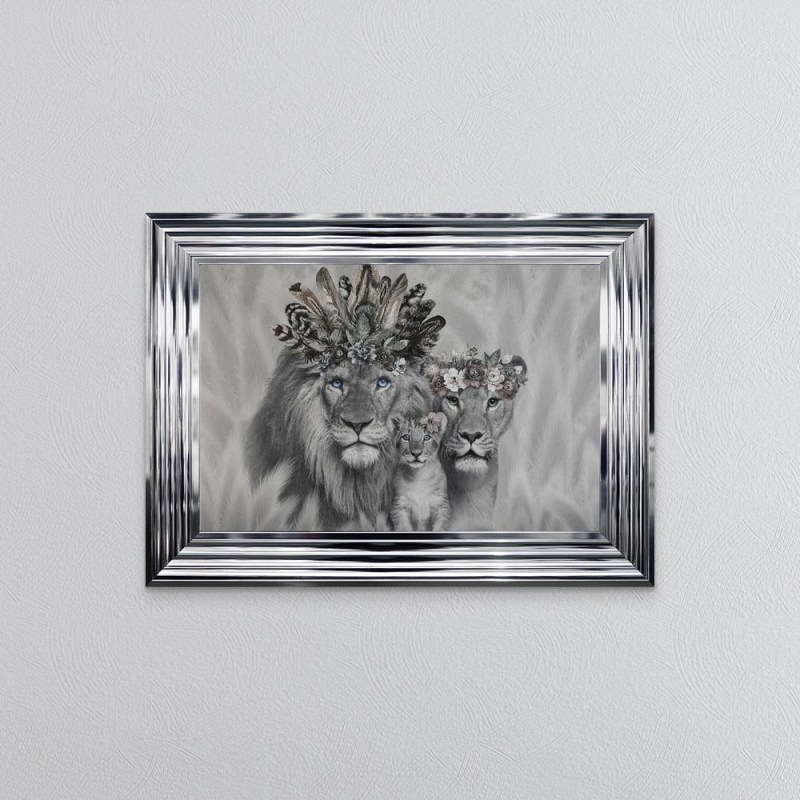 Lion Family with One Cub - Chrome 3 Step Frame - 55x75cm Lion Family with One Cub - Chrome 3 Step Frame - 55x75cm