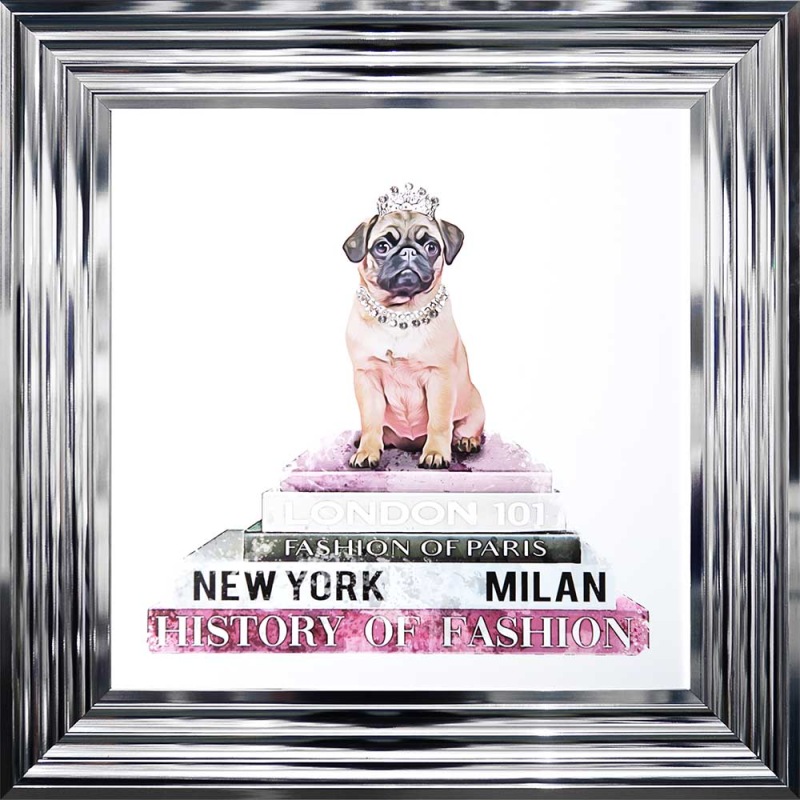 Pug Pink - Chrome Frame - 55x55cm Pug Pink - Chrome Frame - 55x55cm