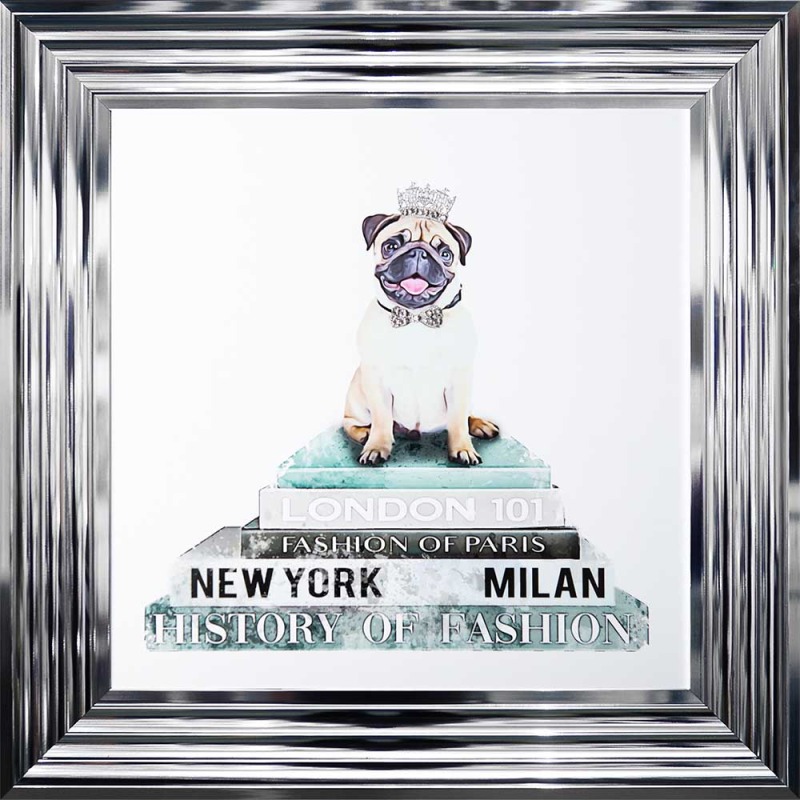 Pug Teal - Chrome Frame - 55x55cm Pug Teal - Chrome Frame - 55x55cm