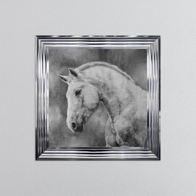 White Stallion - Chrome Frame - 75x75cm White Stallion - Chrome Frame - 75x75cm