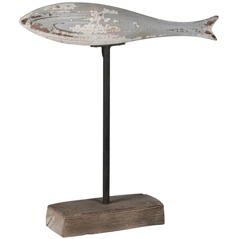 Small Distressed Wooden Fish on a Stand Small Distressed Wooden Fish on a Stand