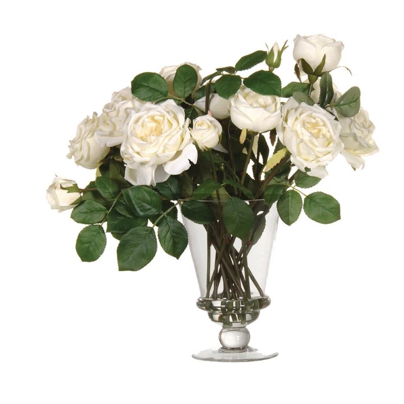 White Garden Rose Arrangement in a Glass Vase White Garden Rose Arrangement in a Glass Vase