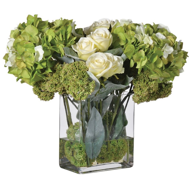 Hydrangea & Rose Arrangement in a Glass Vase Hydrangea & Rose Arrangement in a Glass Vase