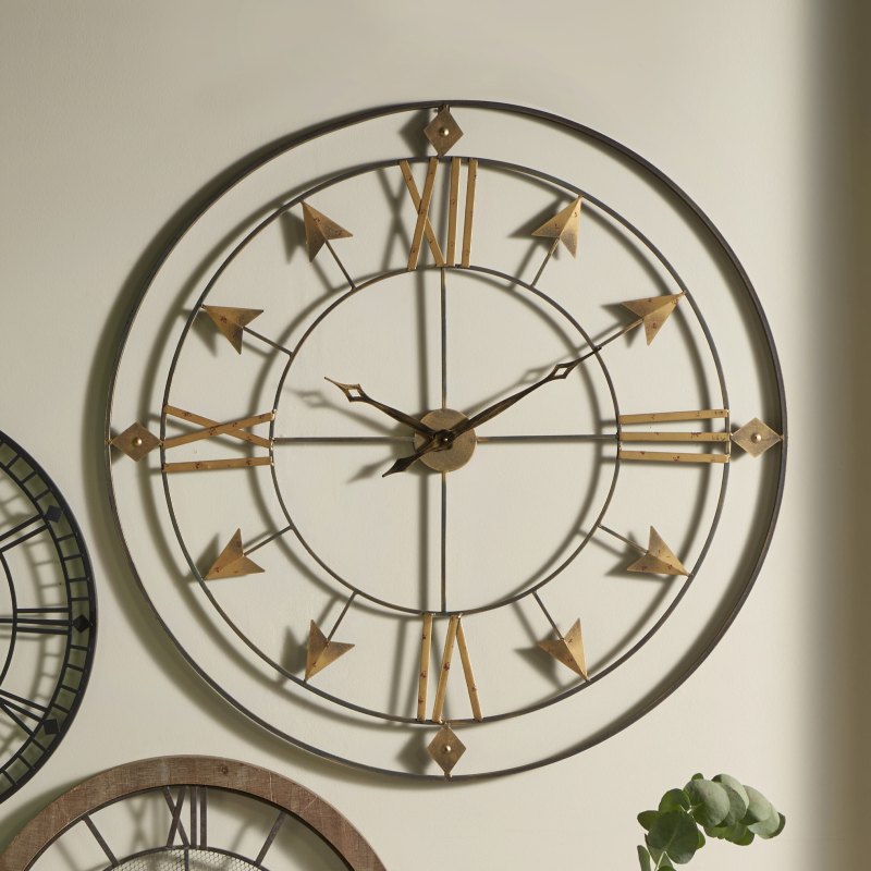 Graphite and Gold Metal Round Wall Clock Large Graphite and Gold Metal Round Wall Clock Large
