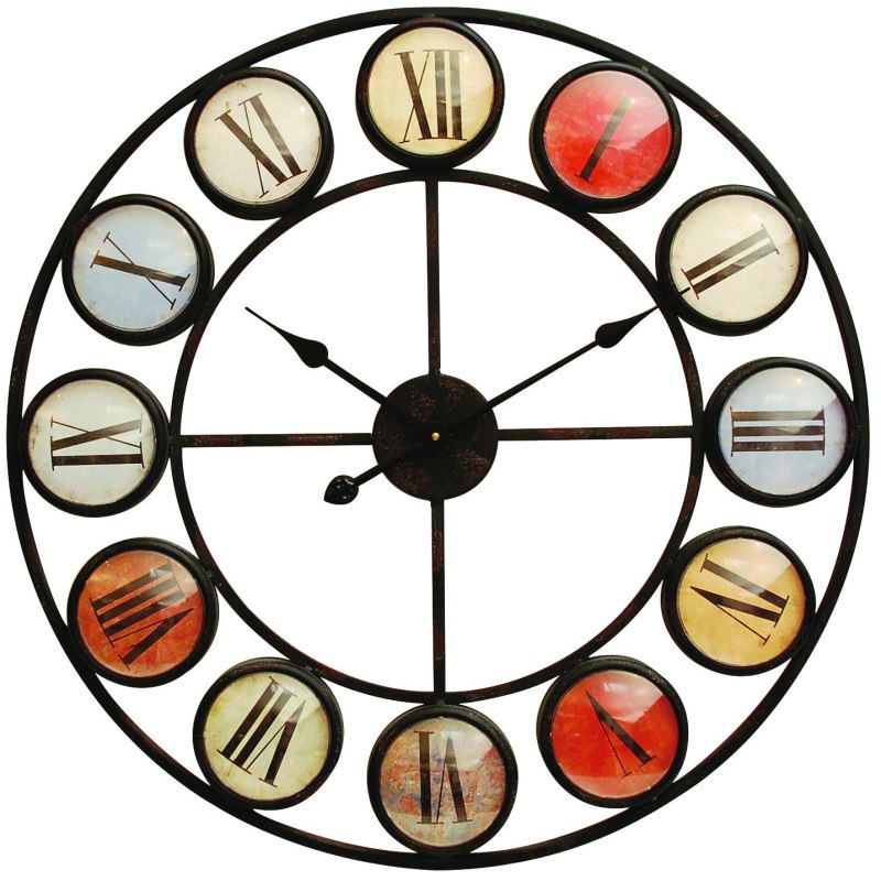 Smarty Iron Clock Roman Numerals Coloured Domed Perspex Smarty Iron Clock Roman Numerals Coloured Domed Perspex