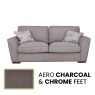 Angelina 3 Seater Sofa Standard Back In Aero Charcoal with Chrome Feet - Special Deal