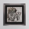 Lion Family with Two Cub - White Mount Metalic 3 Step Frame - 90x90cm